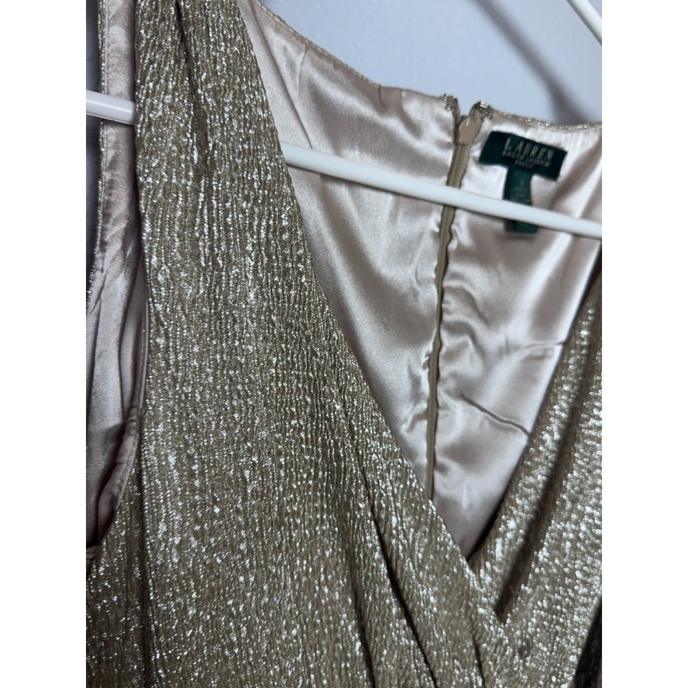 Lauren Ralph Lauren Dress Women's Size 6 Gold Holiday Party Glamour Elegant - Picture 9 of 16